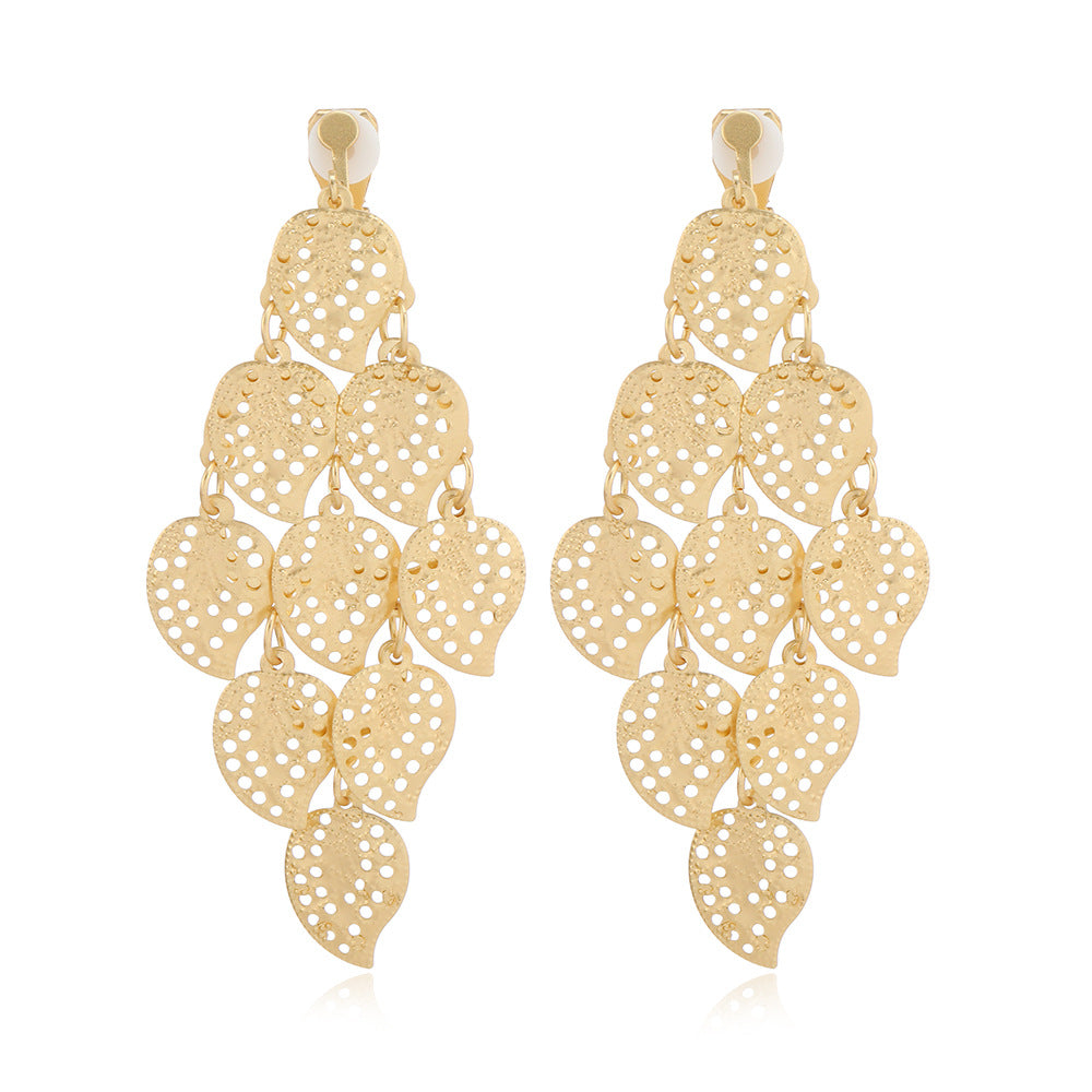 Wholesale Fashion Exaggerated Alloy Geometric Electroplated Matt Gold Clip Earrings
